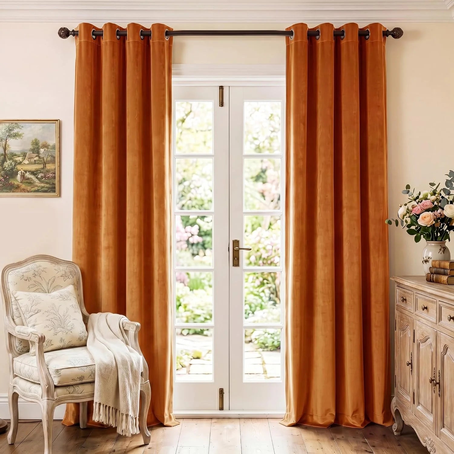 velvet-room-darkening-sliding-door-curtains-2-panels red series - orange