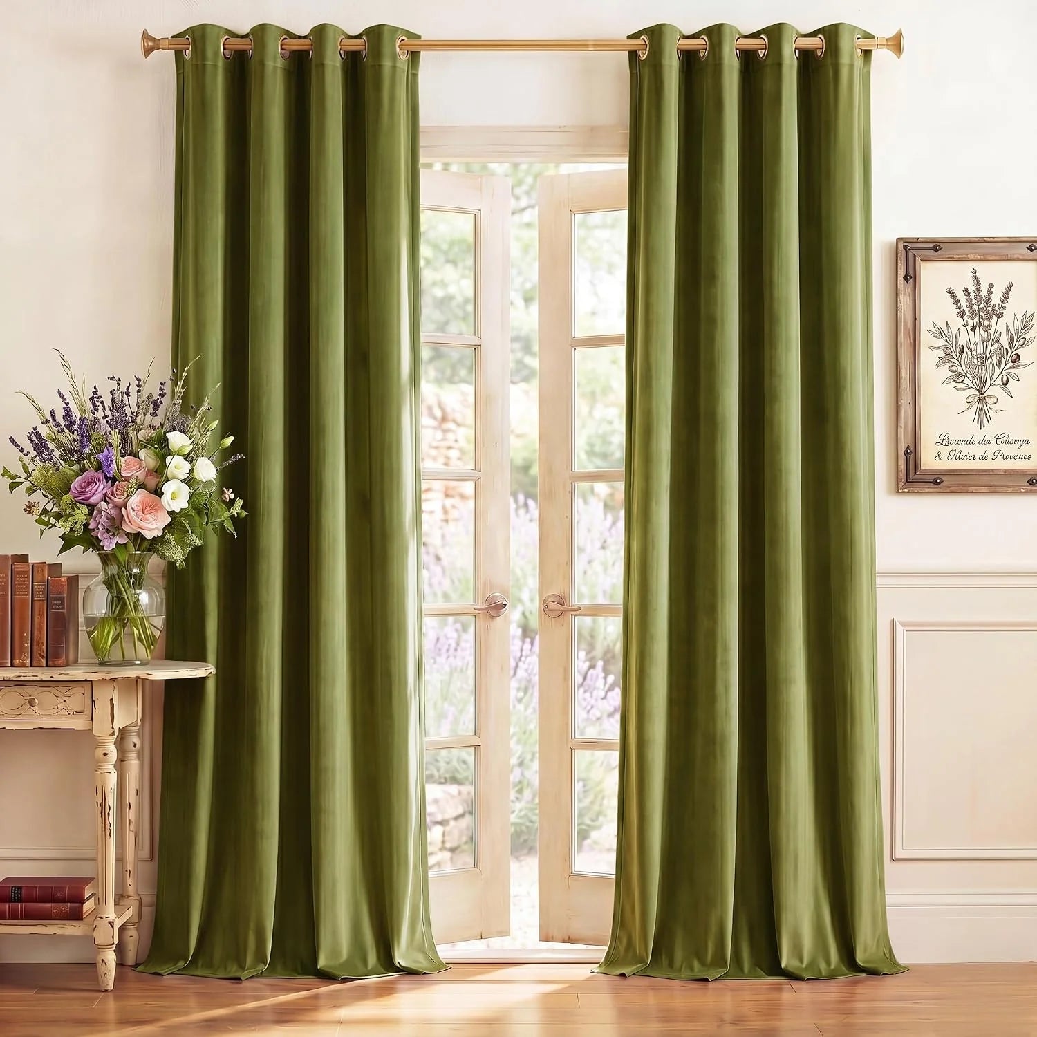 velvet-room-darkening-sliding-door-curtains-2-panels green series - olive green