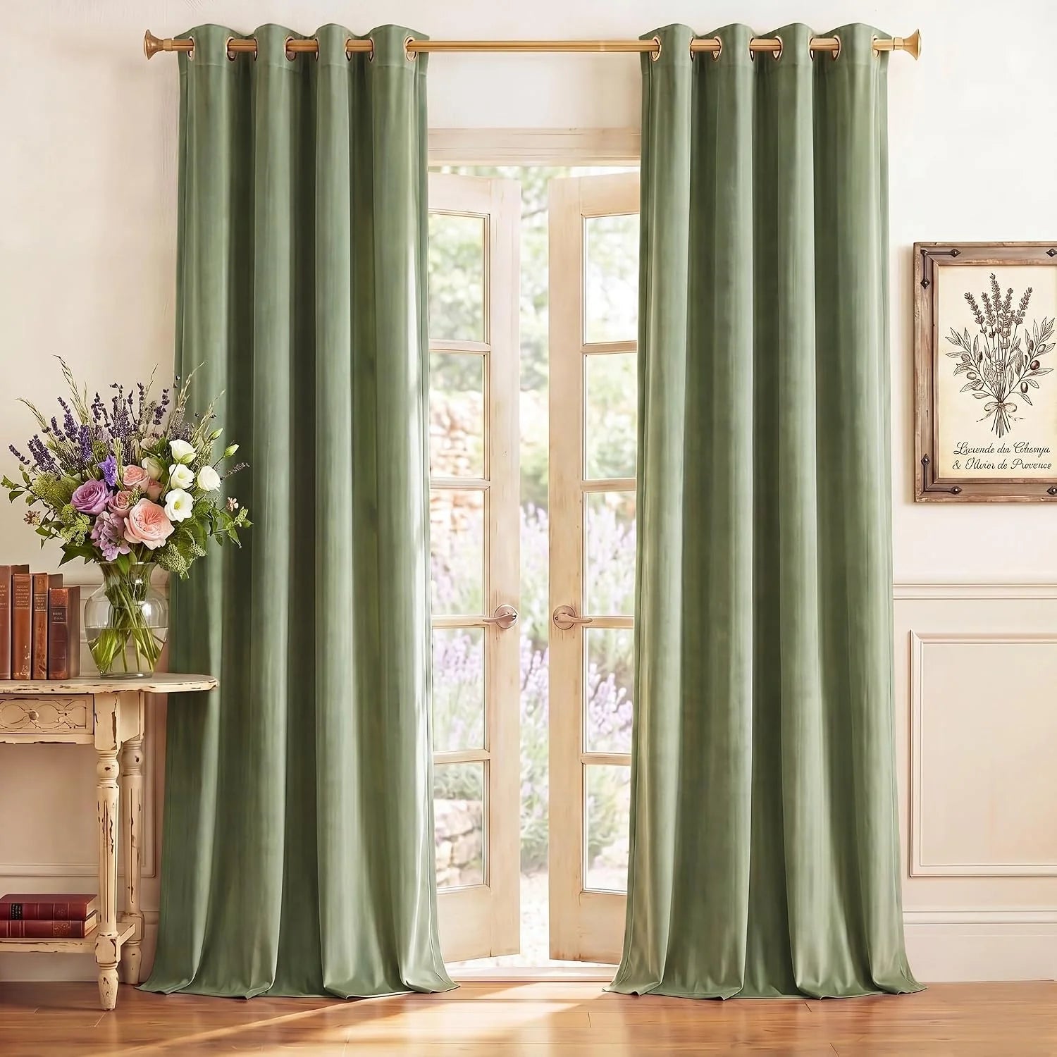 velvet-room-darkening-sliding-door-curtains-2-panels green series - sage green